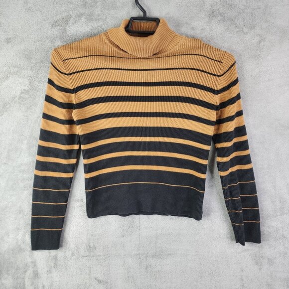Womens Nine & Company Turtleneck Sweater Camel & Black Striped Long Sleeve M - Picture 2 of 10